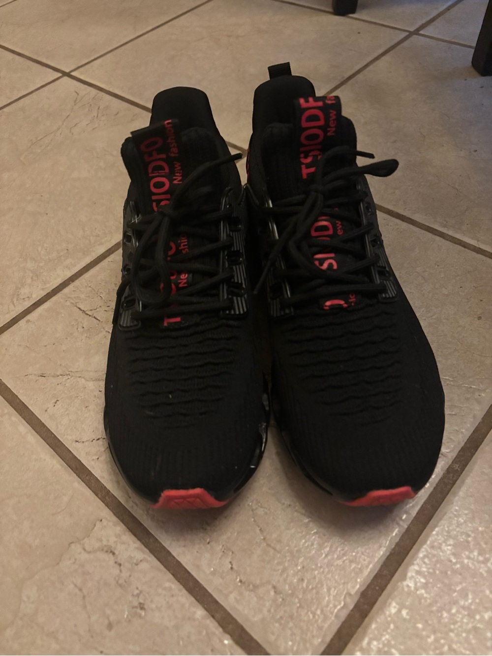 Women's Black Knit Sneakers with Pink Accent and Lace-Up Support